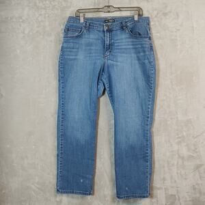 Lee Relaxed Fit Straight Leg Blue Jeans Women's Size 16 Short Mid-Rise Logo UEC